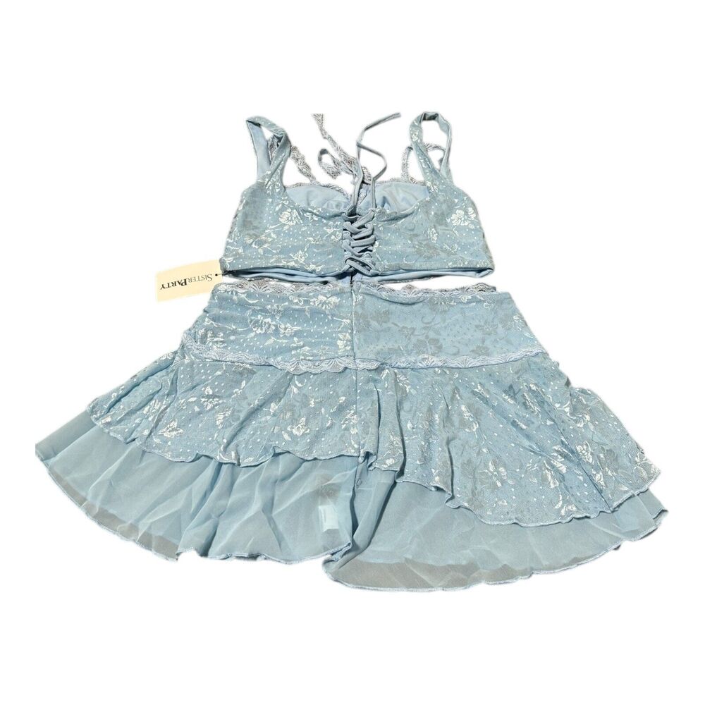 Sister Party 2 Piece Top & Skirt Women's Outfit Size Large Light Blue New